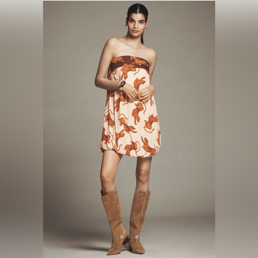 NWOT Farm Rio x Anthropologie Tiger Bubble Mini Dress